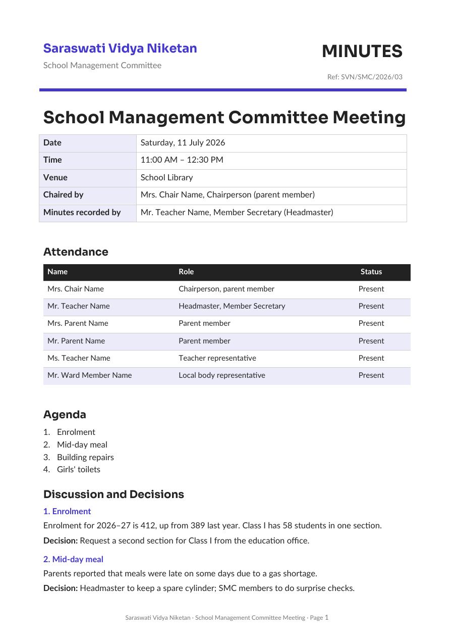 School Management Committee Meeting — page 1