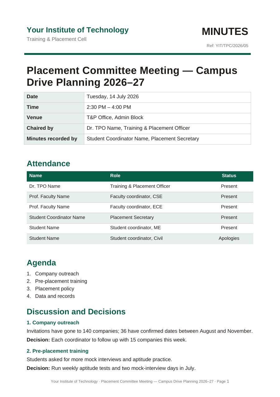 Placement Committee Meeting — Campus Drive Planning 2026–27 — page 1