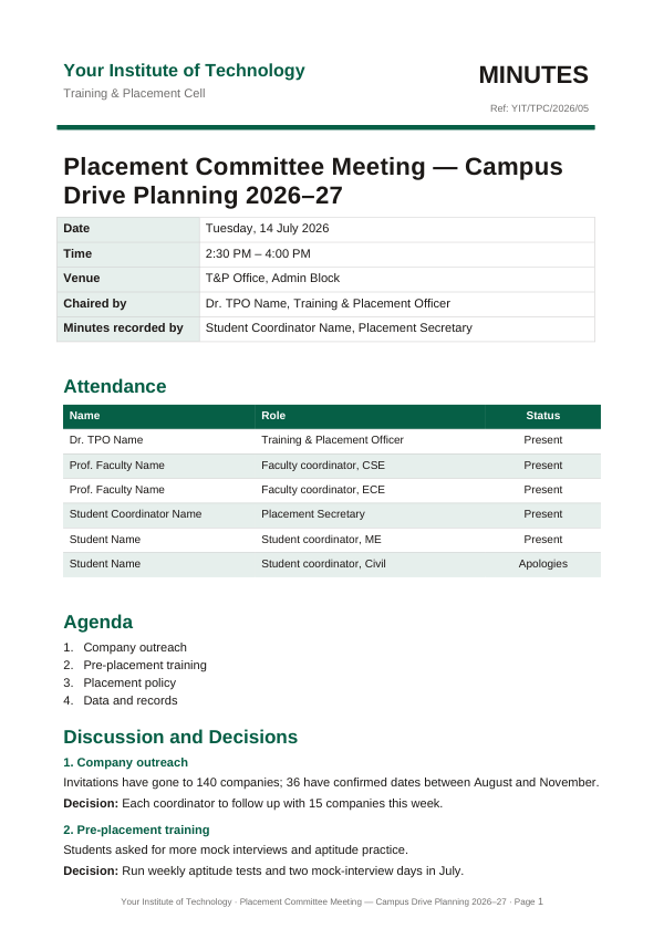 Placement Committee Meeting — Campus Drive Planning 2026–27 — preview