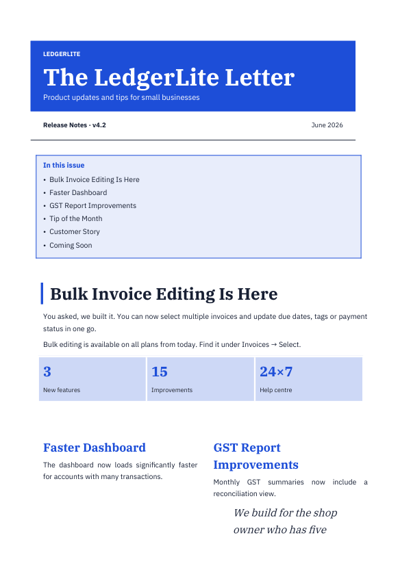 The LedgerLite Letter (Framed · IBM Plex Serif) — preview