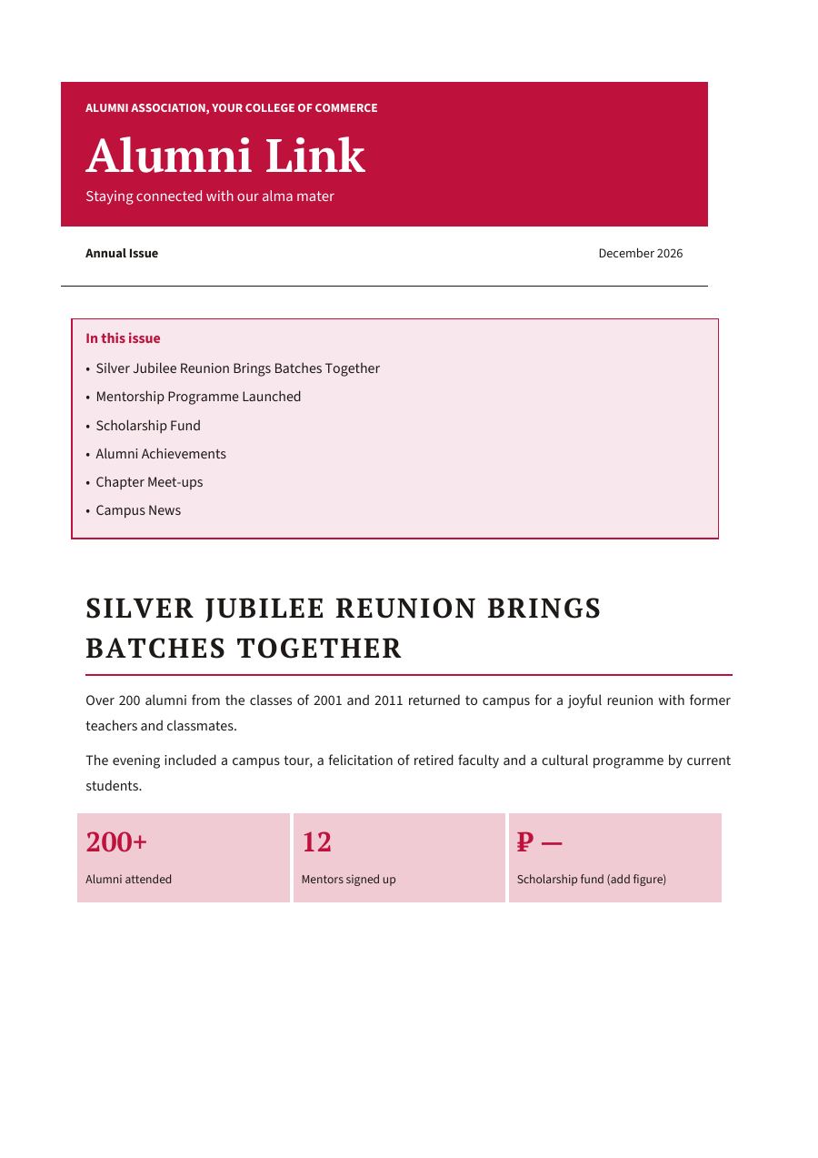 Alumni Link (Framed · PT Serif) — page 1