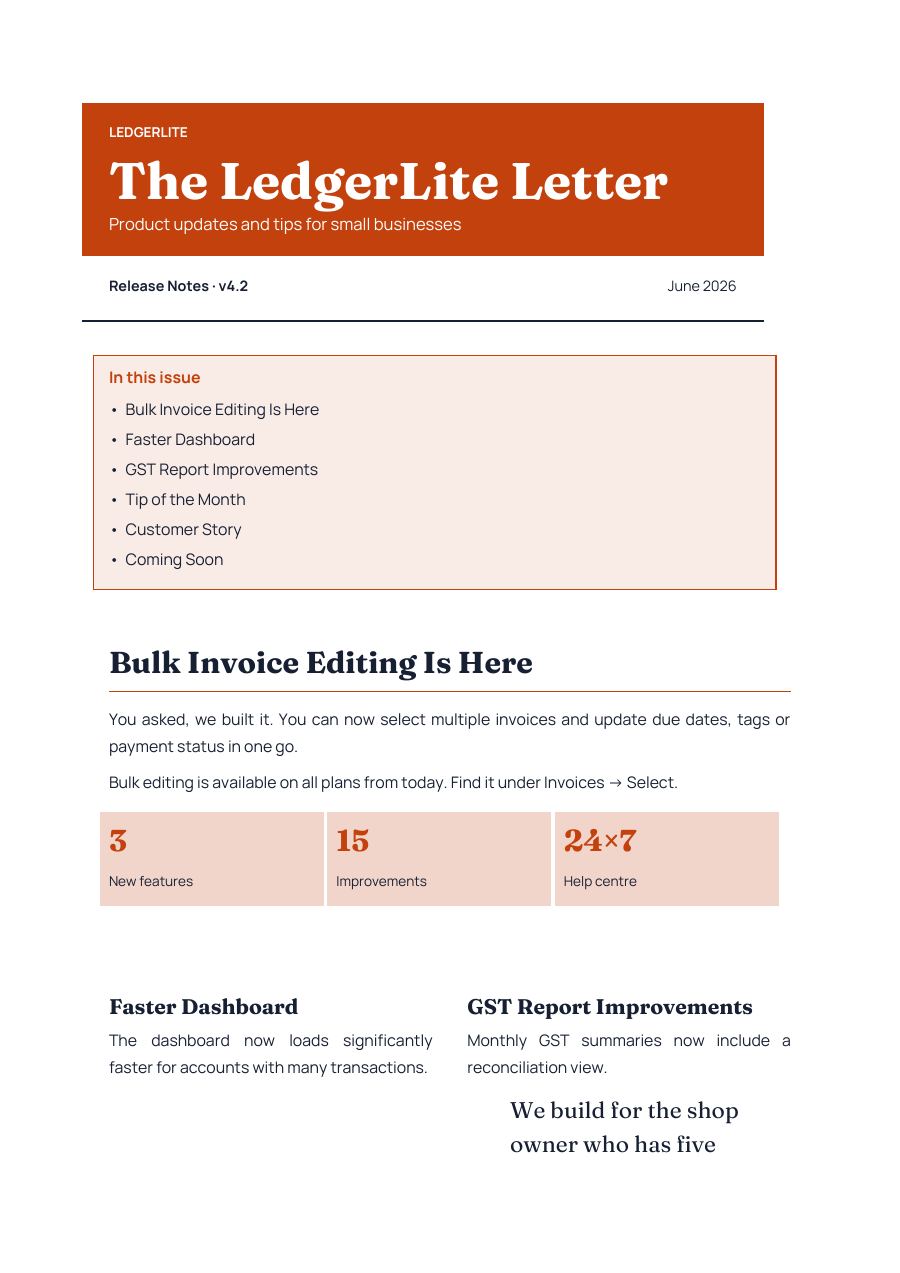 The LedgerLite Letter (Minimal · Fraunces) — page 1