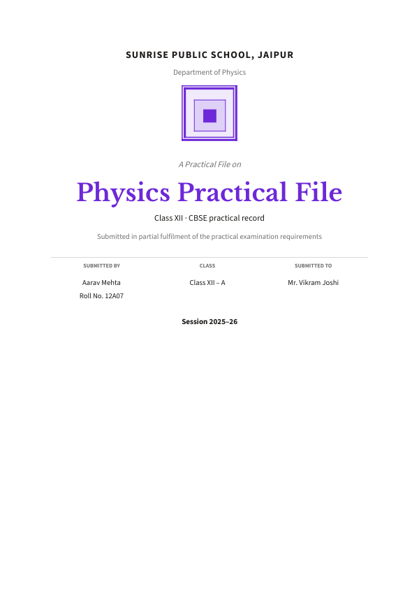 Physics Practical File (Academic · Libre Baskerville) — preview