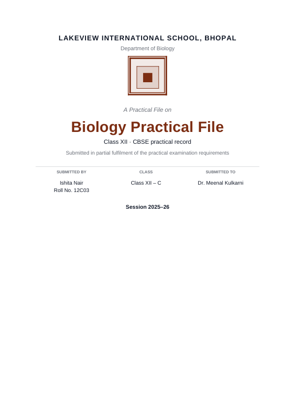 Biology Practical File (Academic · Arial) — preview