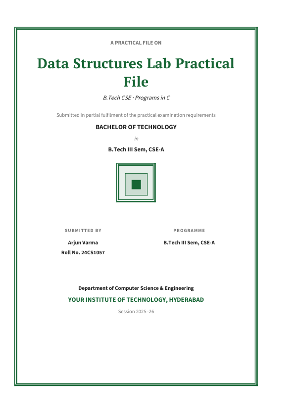 Data Structures Lab Practical File (Classic · PT Serif) — preview