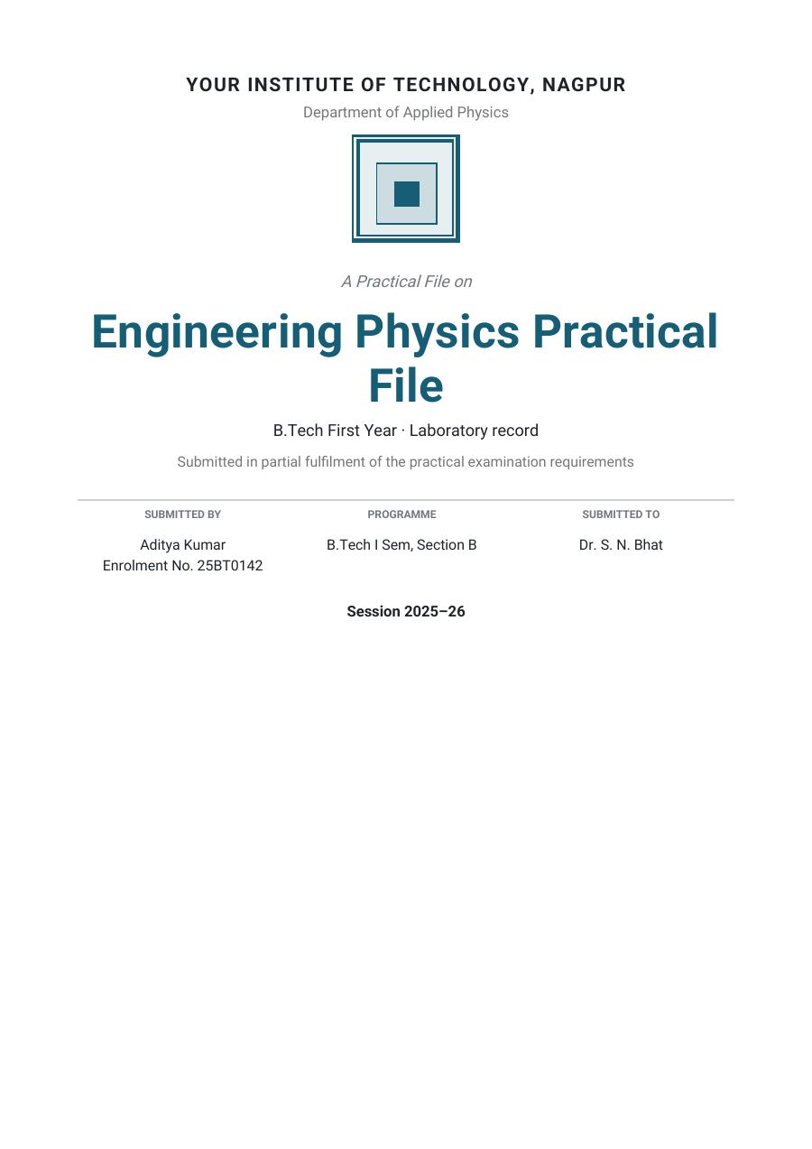 Engineering Physics Practical File (Academic · Roboto) — page 1