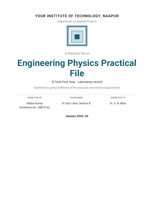 Engineering Physics Practical File (Academic · Roboto) — preview