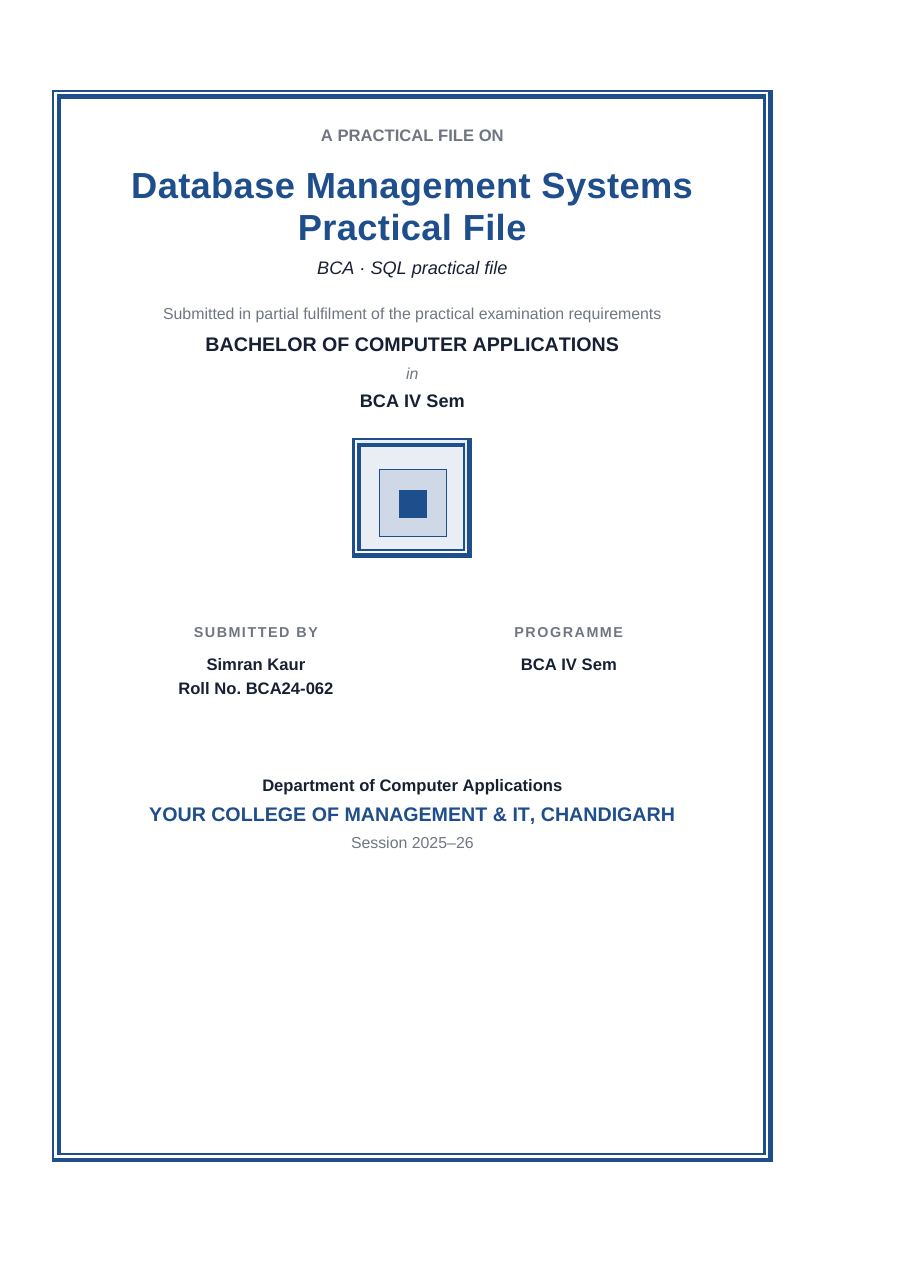 Database Management Systems Practical File (Classic · Arial) — page 1