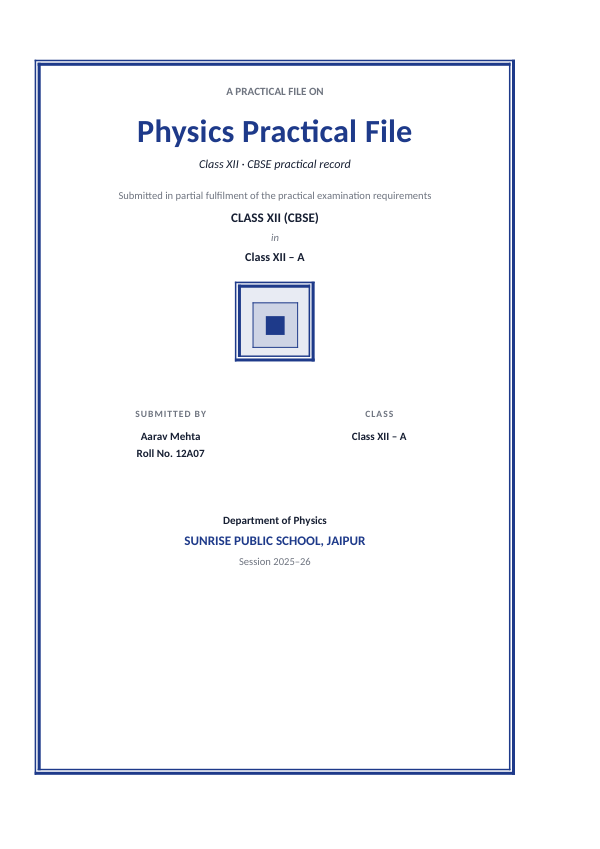 Physics Practical File (Classic · Calibri) — preview