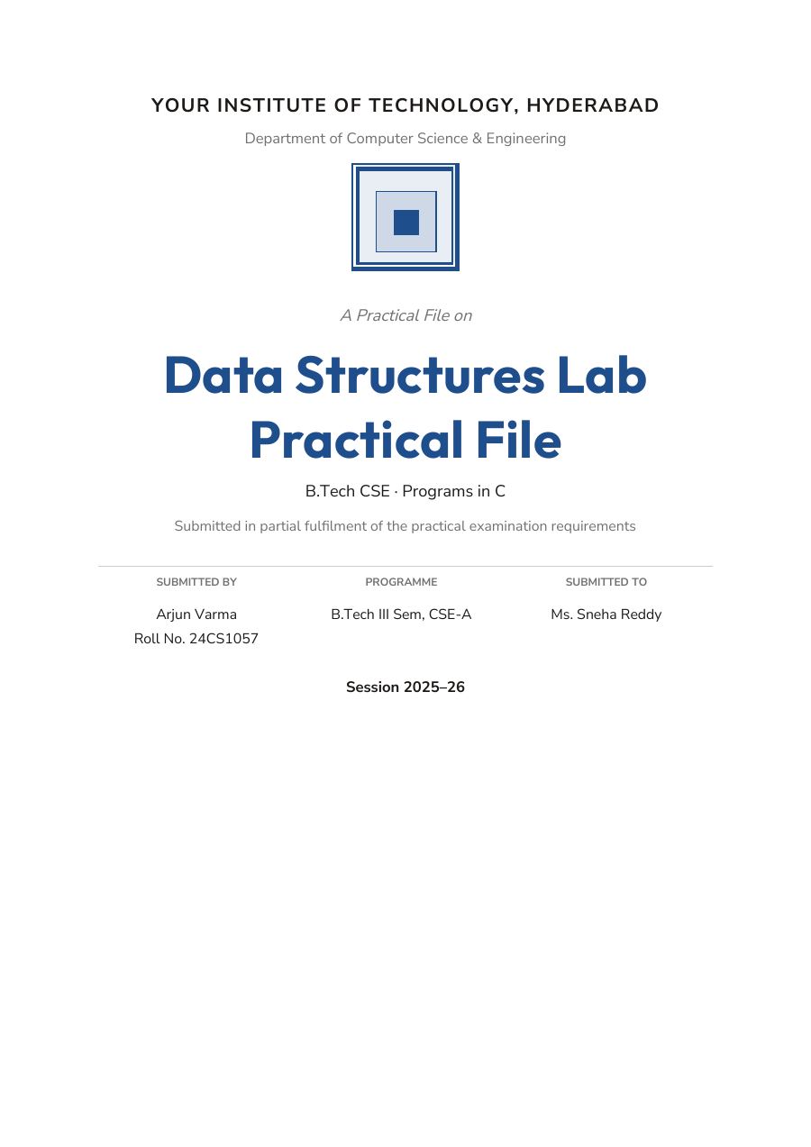 Data Structures Lab Practical File (Academic · Outfit) — page 1