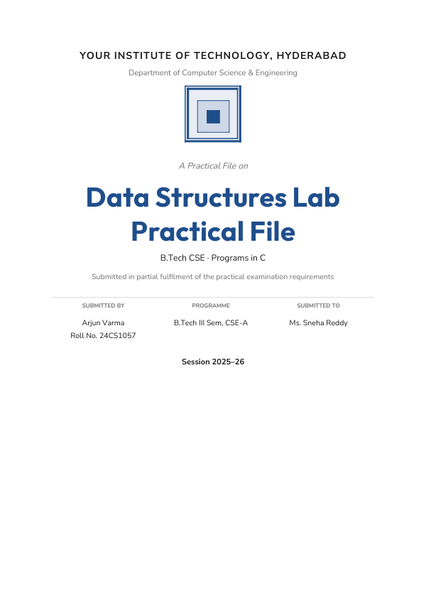 Data Structures Lab Practical File (Academic · Outfit) — preview
