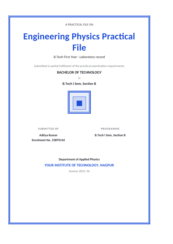 Engineering Physics Practical File (Classic · Calibri) — preview