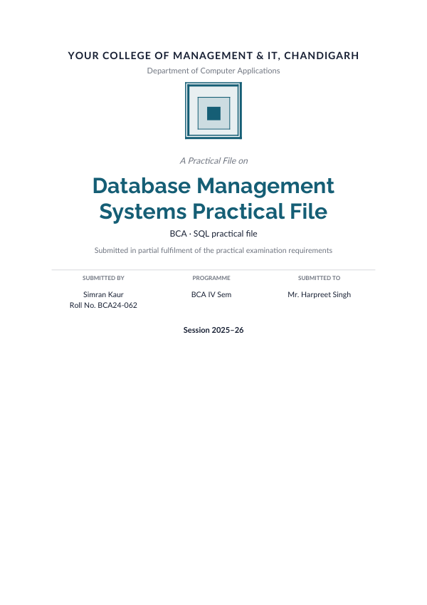 Database Management Systems Practical File (Academic · Raleway) — preview