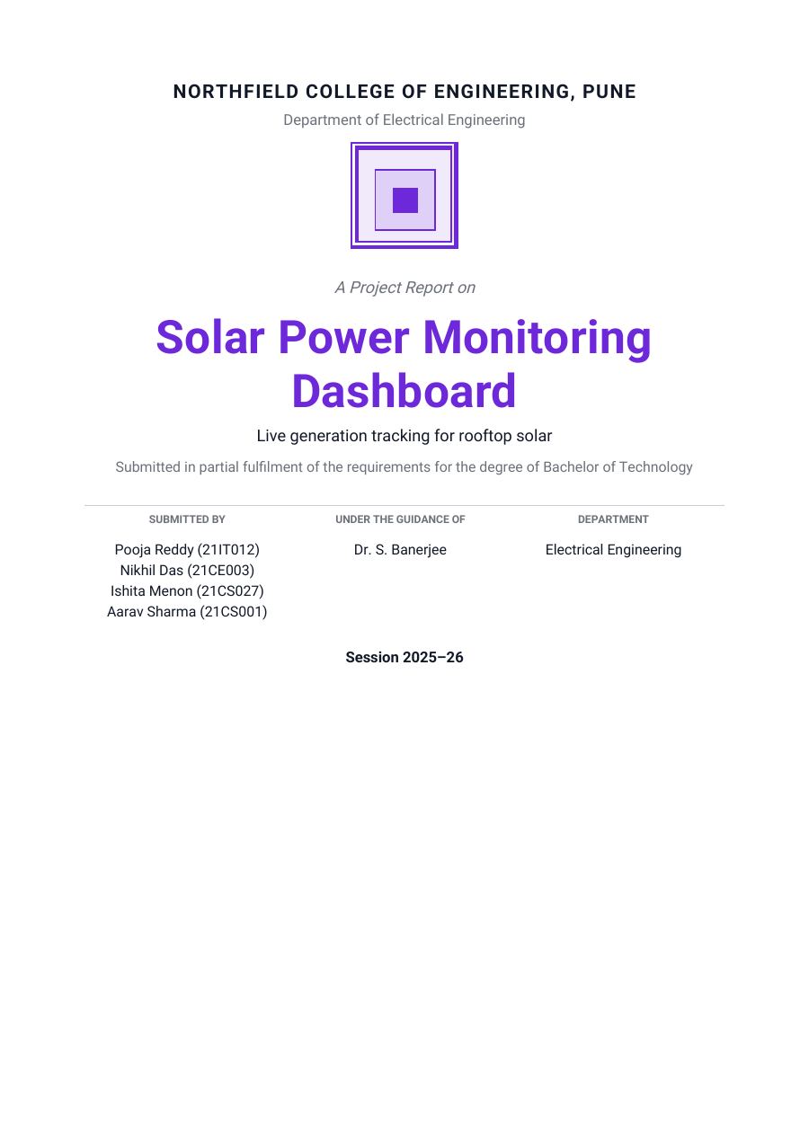 Solar Power Monitoring Dashboard (Academic · Roboto) — page 1