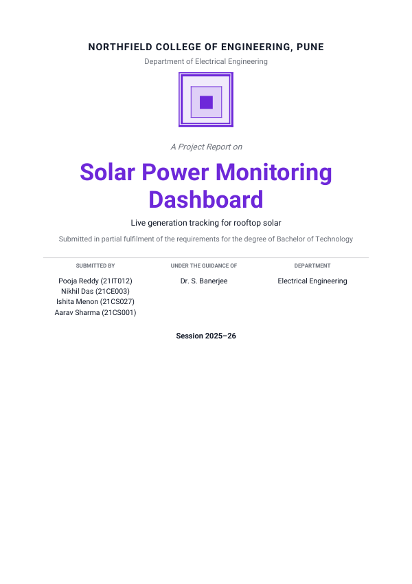 Solar Power Monitoring Dashboard (Academic · Roboto) — preview