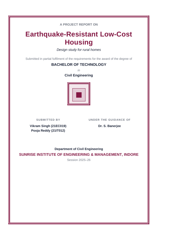 Earthquake-Resistant Low-Cost Housing — Extended Project Report (Classic · Arial) — preview