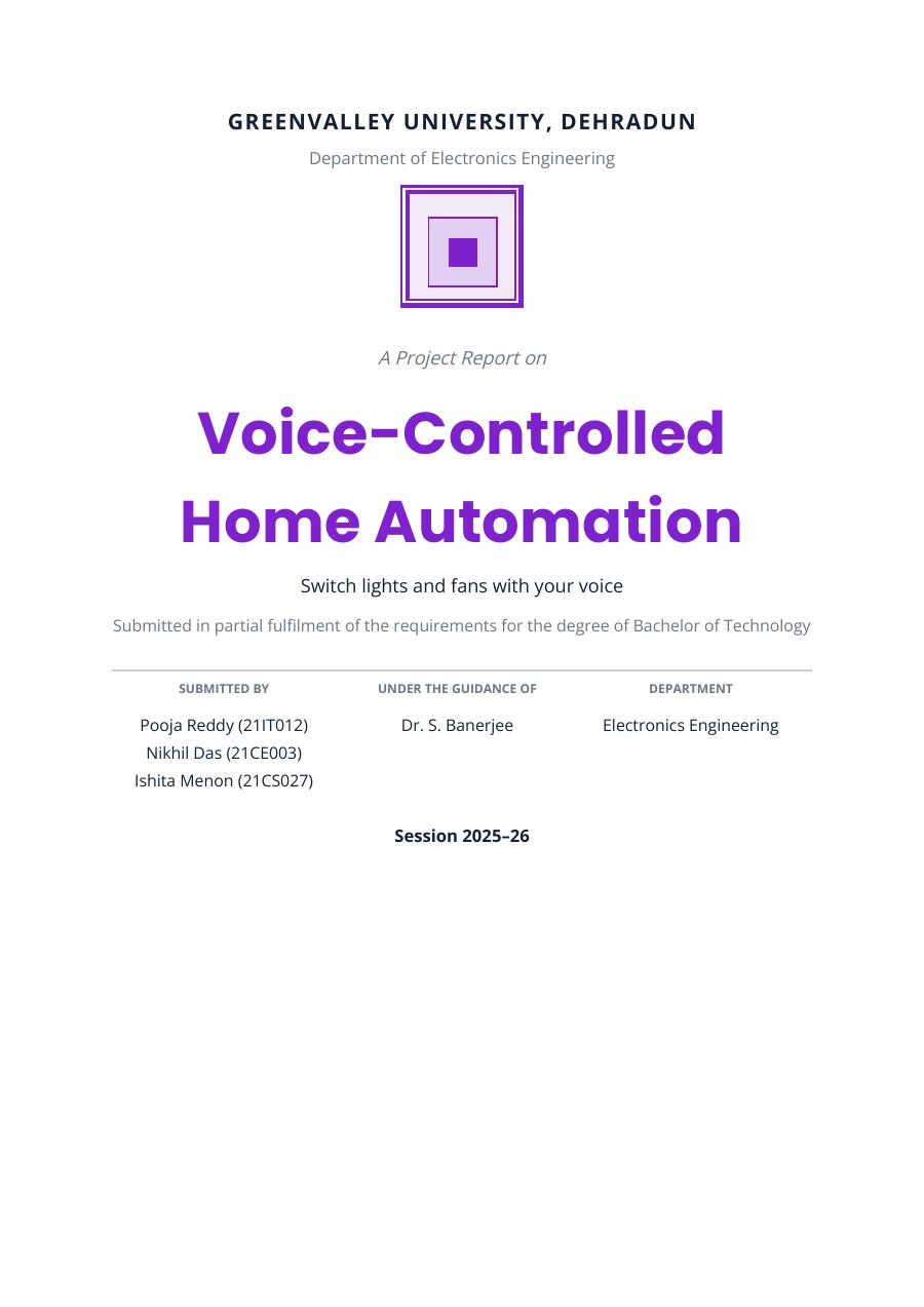 Voice-Controlled Home Automation (Academic · Poppins) — page 1