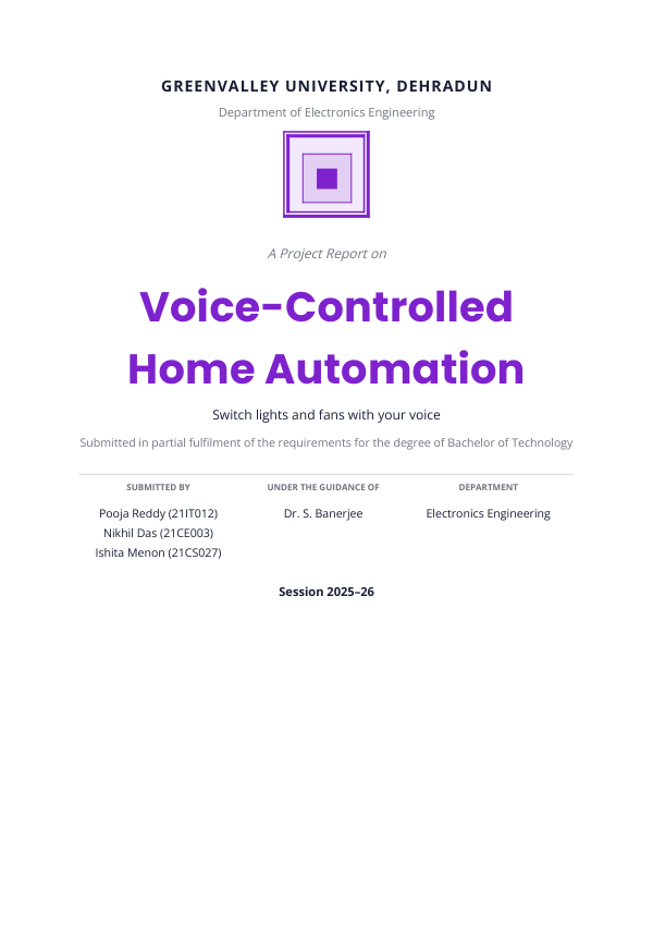 Voice-Controlled Home Automation (Academic · Poppins) — preview