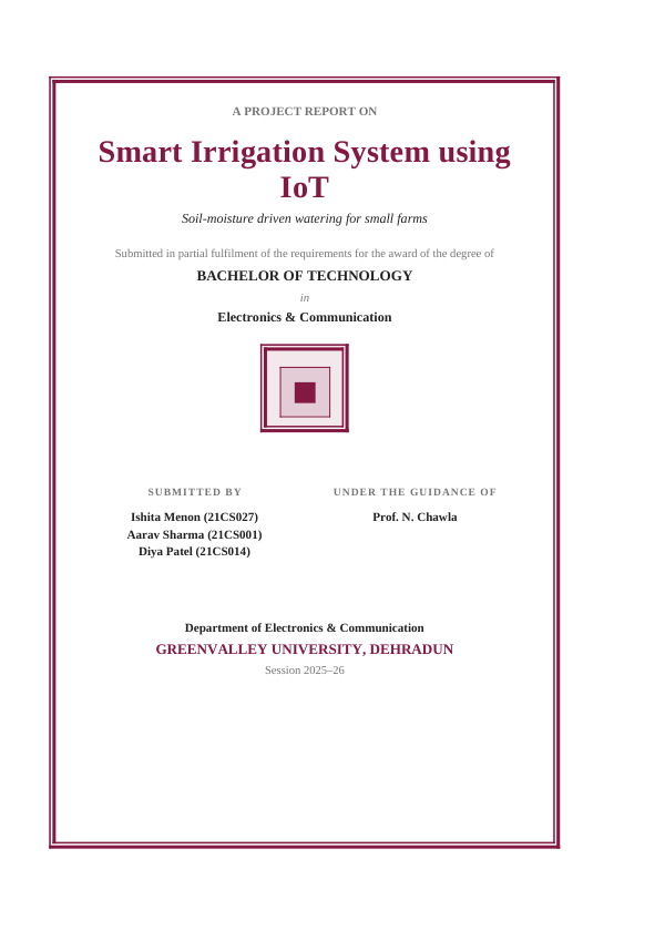Smart Irrigation System using IoT — Extended Project Report (Classic · Times New Roman) — preview