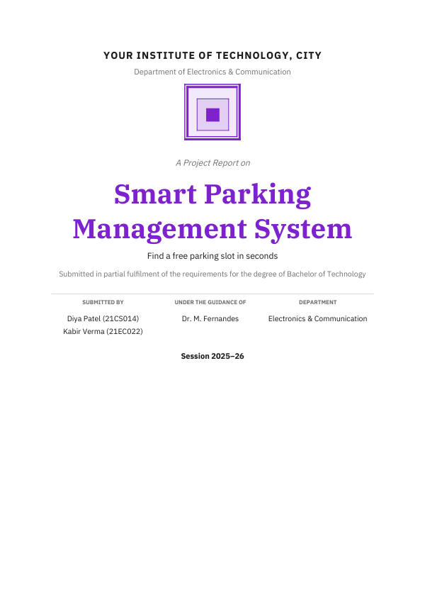 Smart Parking Management System — Extended Project Report (Academic · IBM Plex Serif) — preview