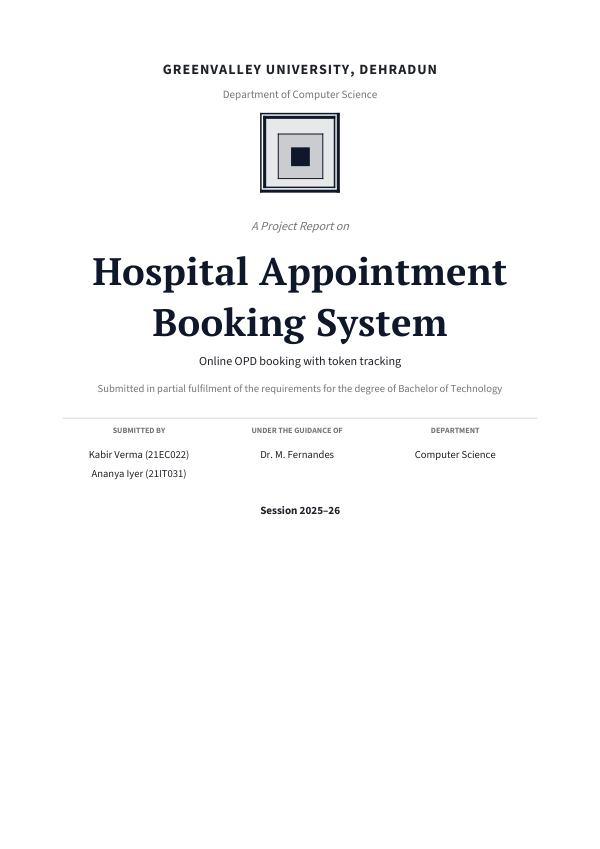 Hospital Appointment Booking System — preview