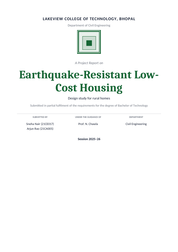 Earthquake-Resistant Low-Cost Housing — Extended Project Report (Academic · Cambria) — preview