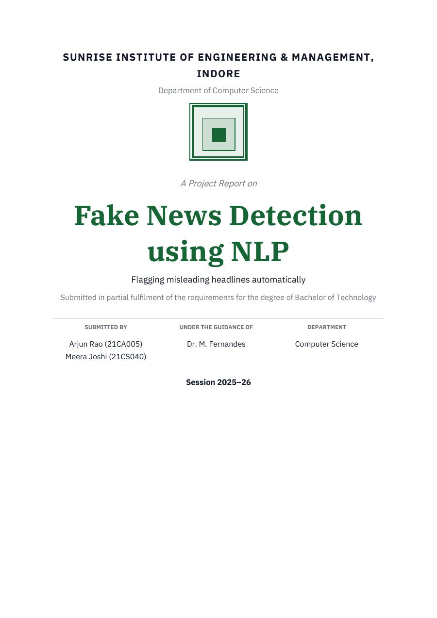 Fake News Detection using NLP (Academic · IBM Plex Serif) — page 1
