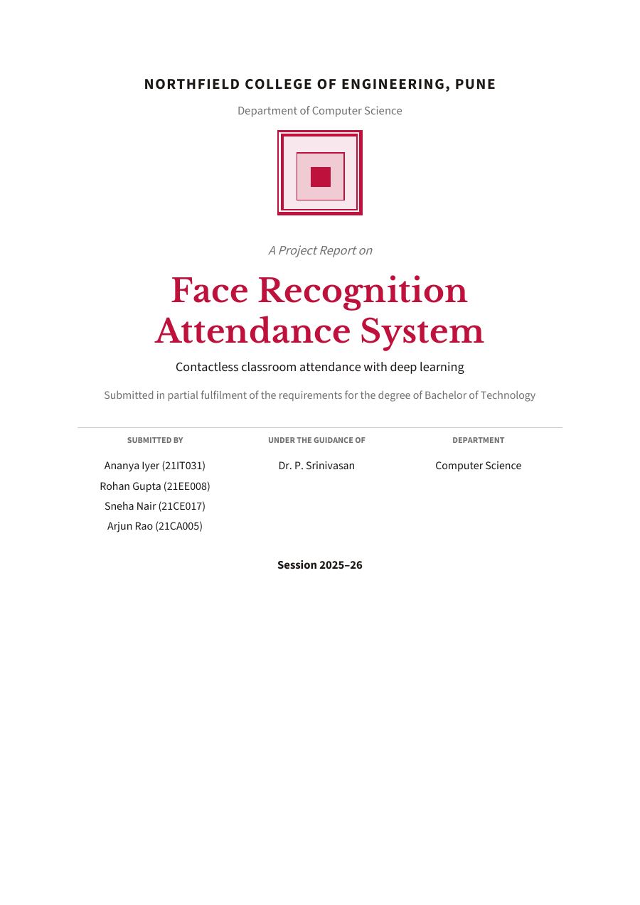 Face Recognition Attendance System — Extended Project Report — page 1