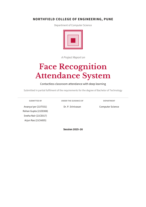 Face Recognition Attendance System — Extended Project Report — preview