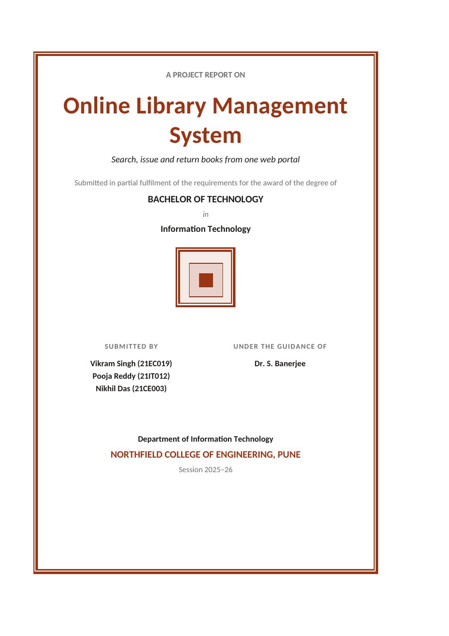 Online Library Management System (Classic · Calibri) — page 1