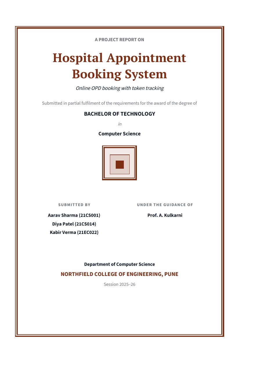 Hospital Appointment Booking System — Extended Project Report — page 1