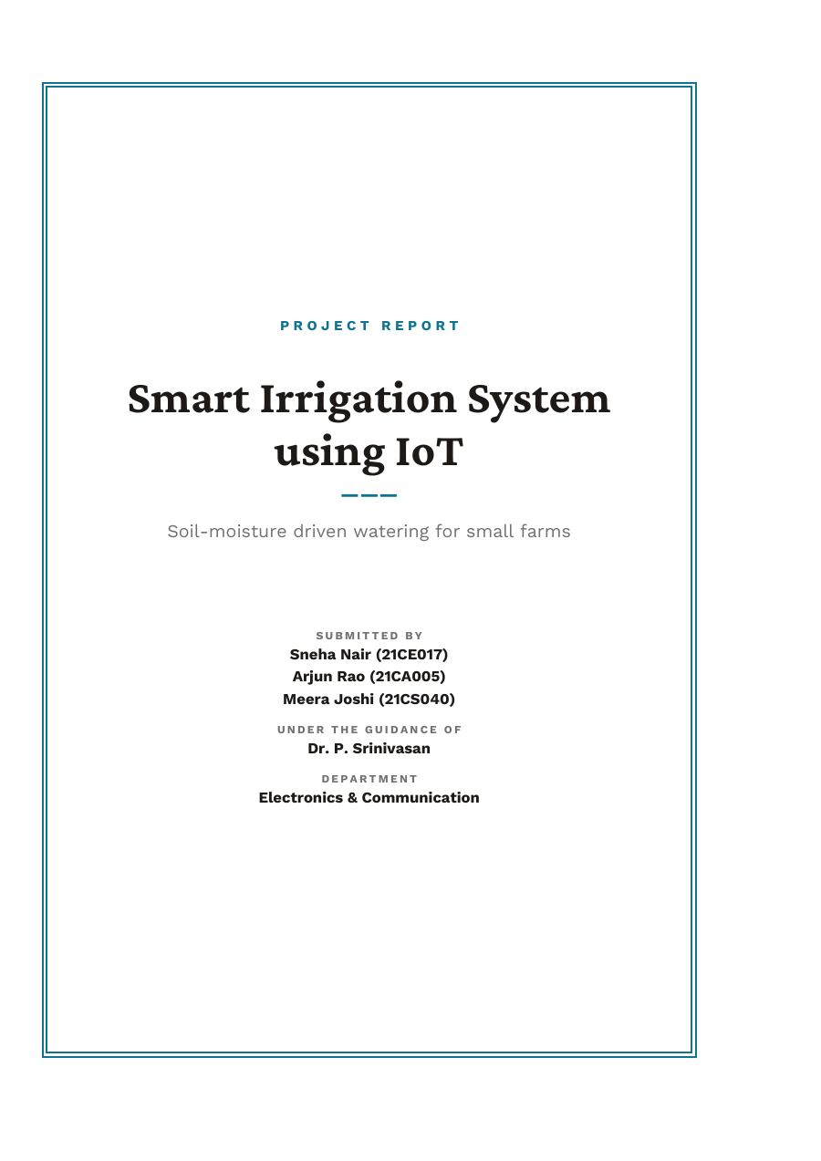 Smart Irrigation System using IoT — Extended Project Report (Framed · Crimson Pro) — page 1