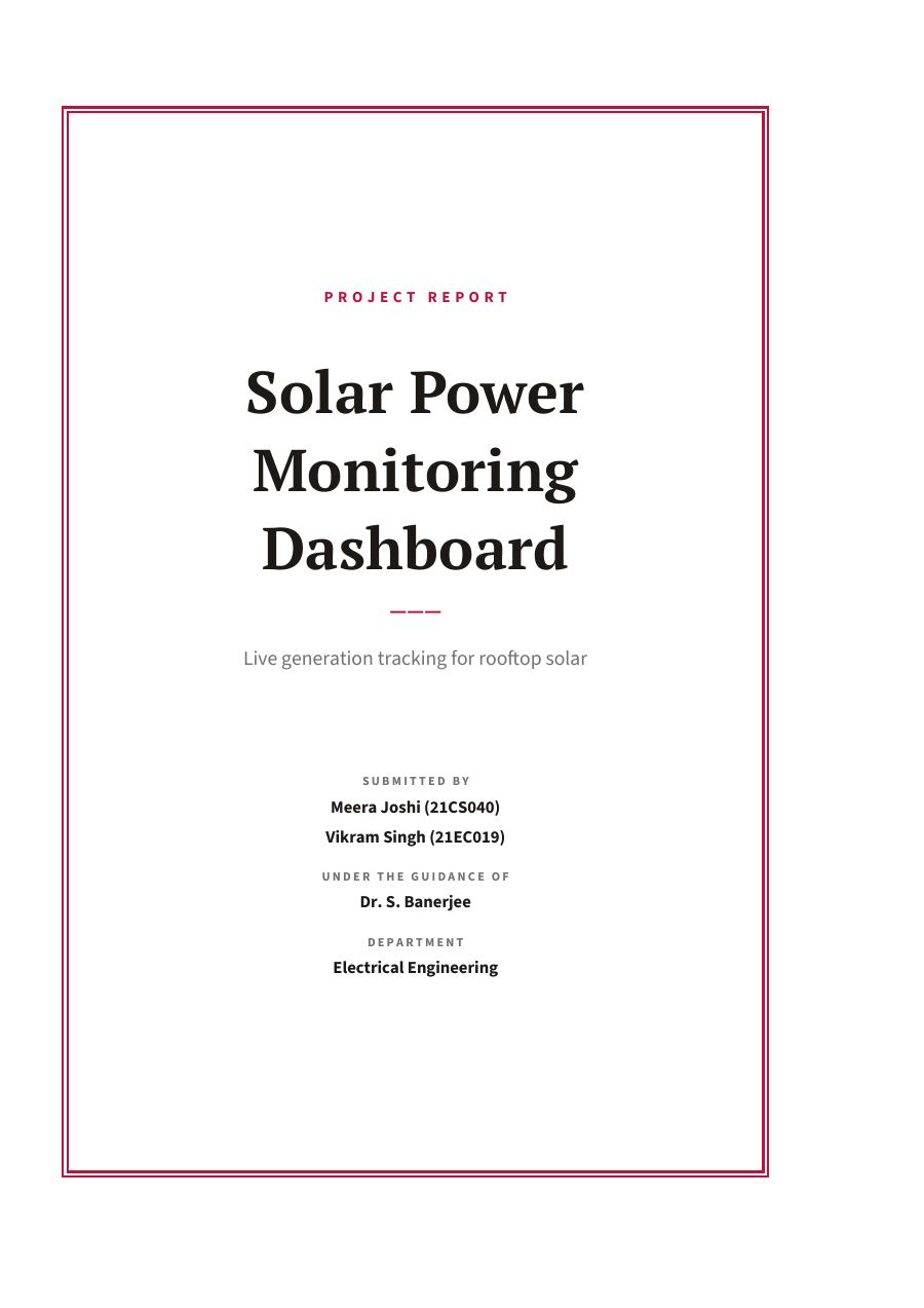 Solar Power Monitoring Dashboard (Framed · PT Serif) — page 1