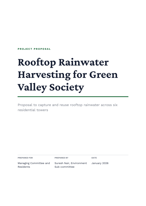 Project Proposal — Rooftop Rainwater Harvesting for Green Valley Society (Minimal · Crimson Pro) — preview
