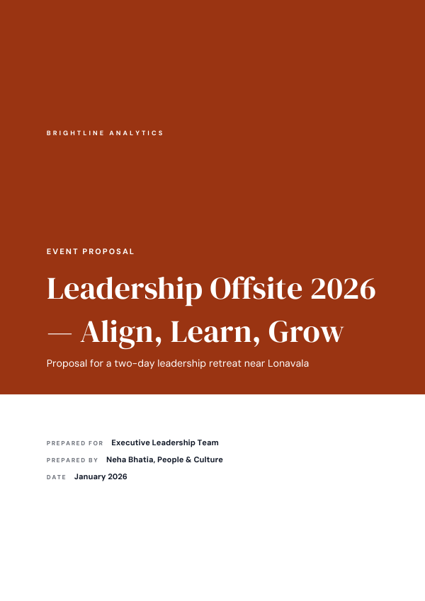 Event Proposal — Leadership Offsite 2026 — Align, Learn, Grow (Full Colour · DM Serif Display) — preview