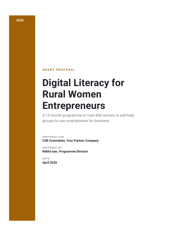 Grant Proposal — Digital Literacy for Rural Women Entrepreneurs (Sidebar · Roboto) — preview