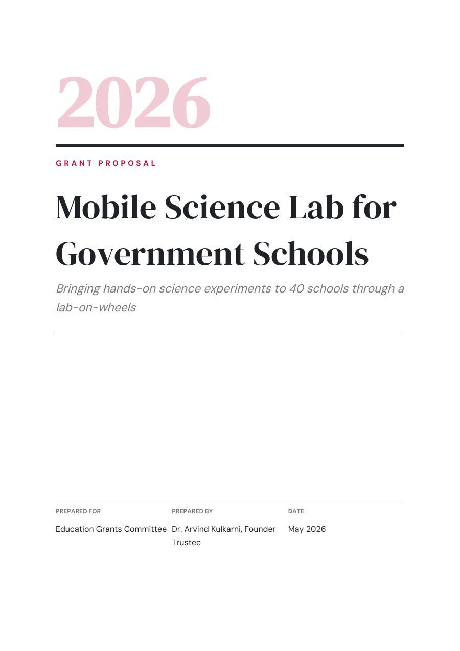 Grant Proposal — Mobile Science Lab for Government Schools (Editorial · DM Serif Display) — page 1