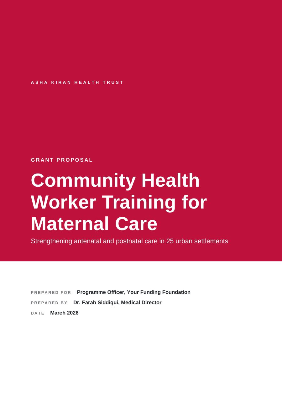 Grant Proposal — Community Health Worker Training for Maternal Care (Full Colour · Arial) — page 1