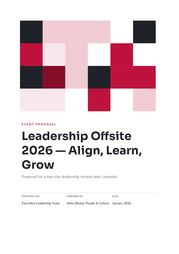 Event Proposal — Leadership Offsite 2026 — Align, Learn, Grow (Geometric · Sora) — preview