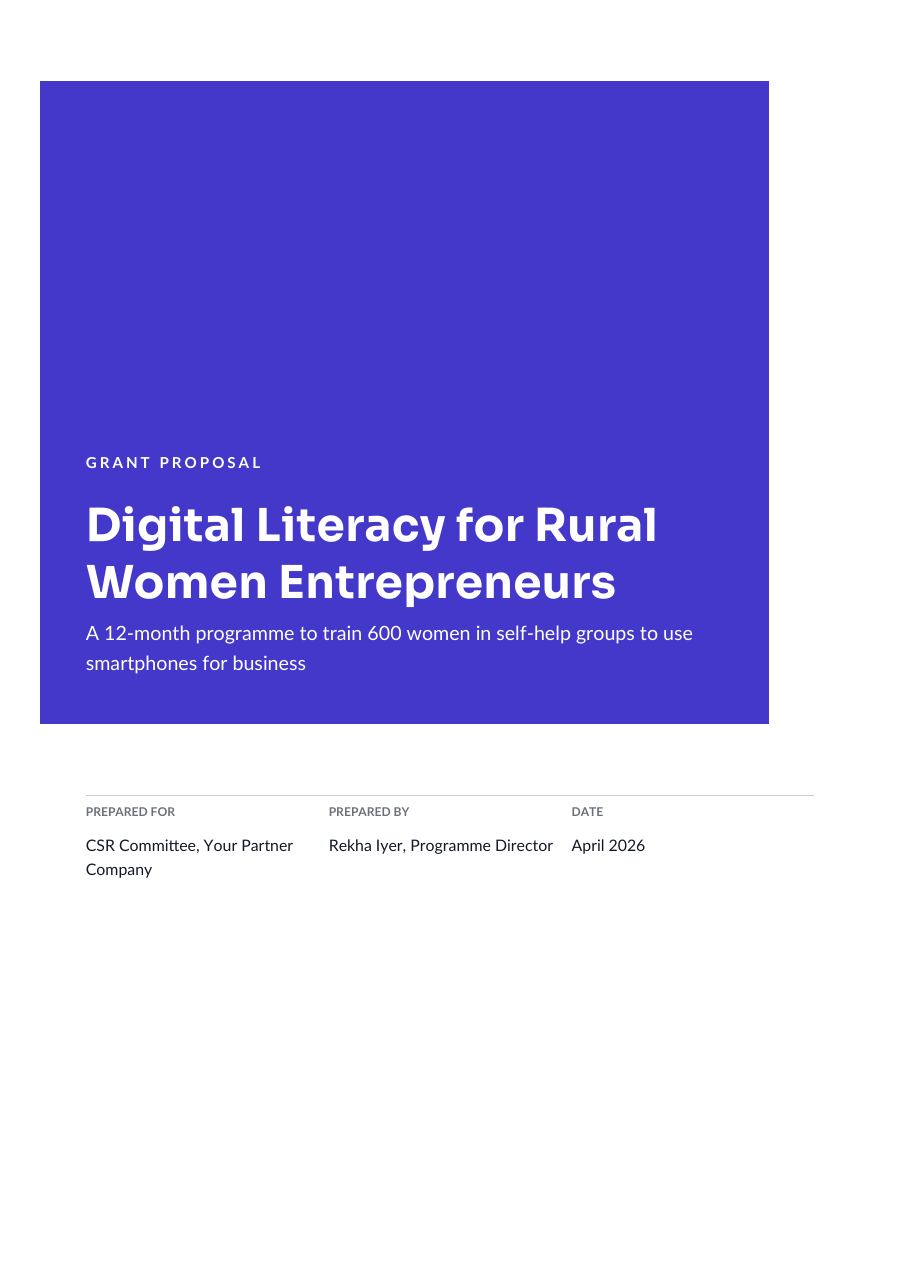 Grant Proposal — Digital Literacy for Rural Women Entrepreneurs (Block · Sora) — page 1