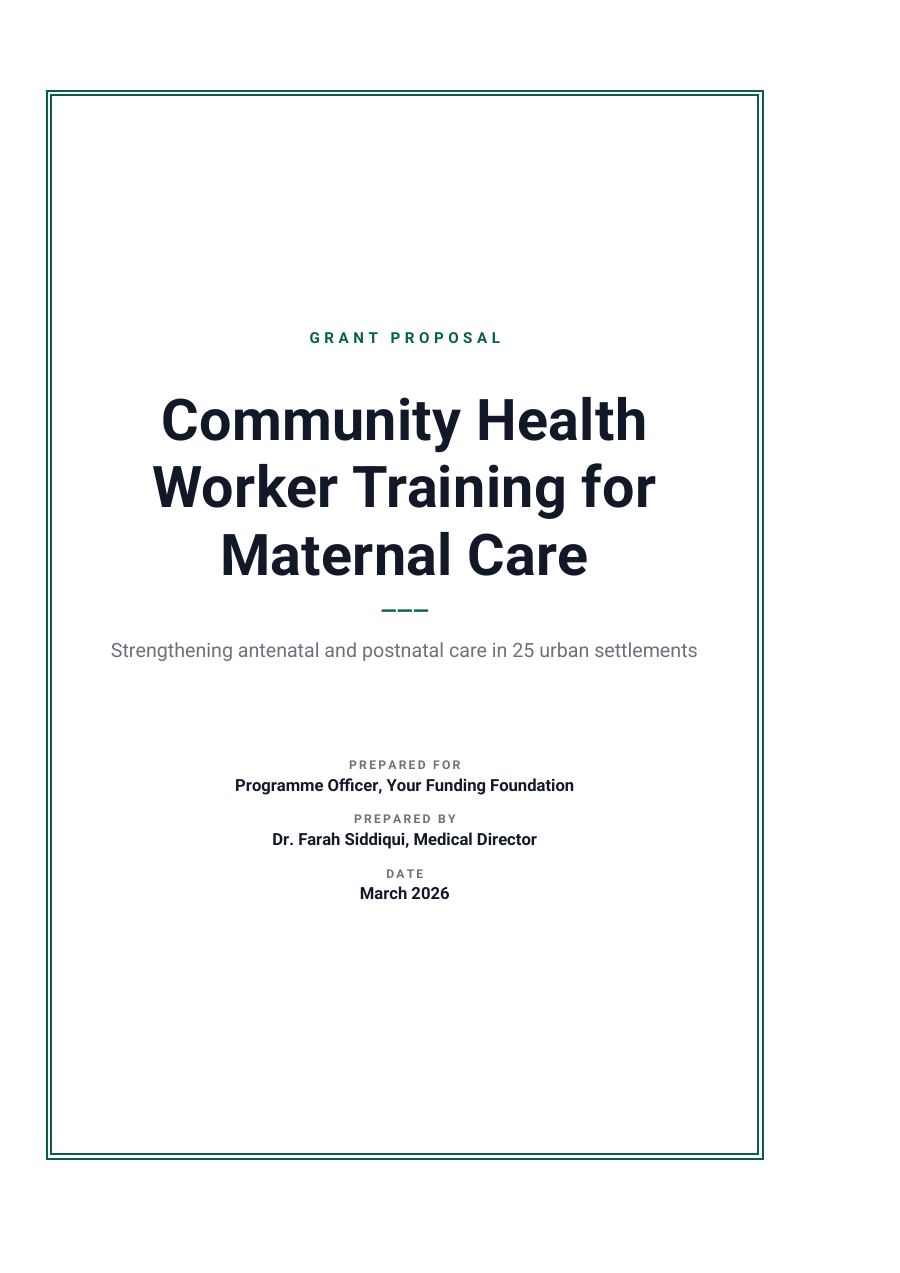 Grant Proposal — Community Health Worker Training for Maternal Care (Framed · Roboto) — page 1
