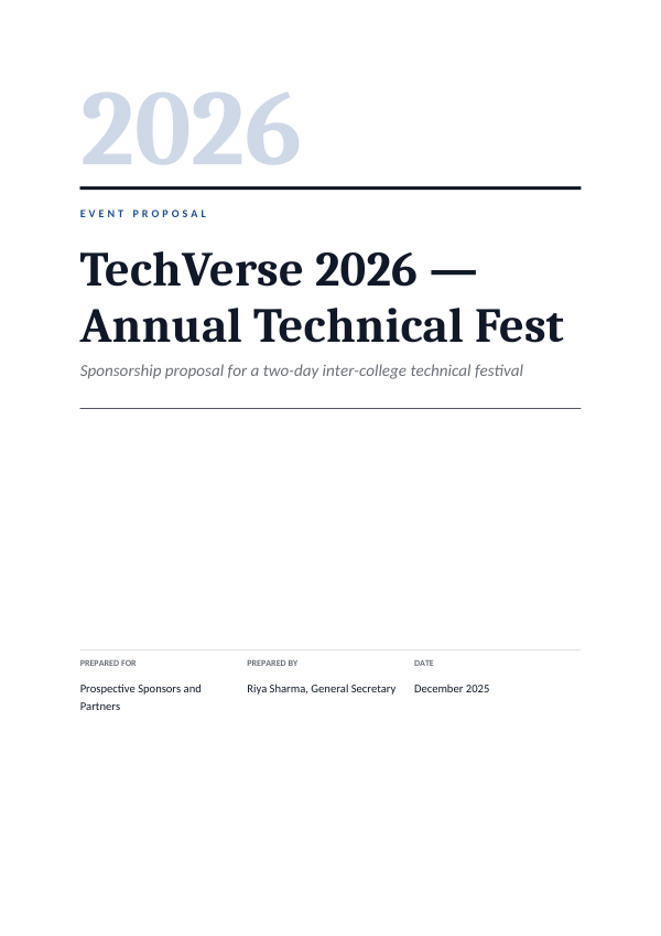 Event Proposal — TechVerse 2026 — Annual Technical Fest (Editorial · Cambria) — preview