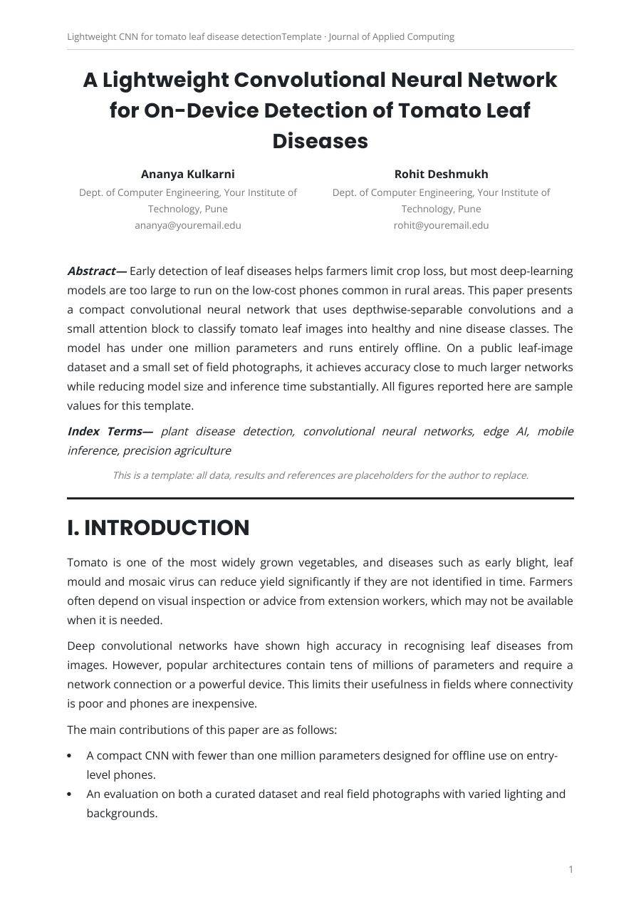 Lightweight cnn for tomato leaf disease detection (Band · Poppins) — page 1