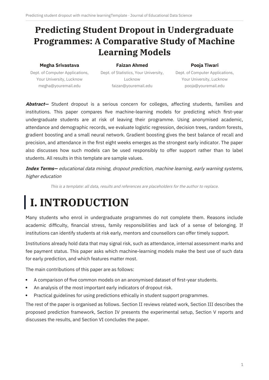 Predicting student dropout with machine learning (Minimal · IBM Plex Serif) — page 1