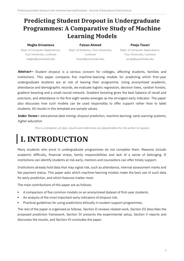 Predicting student dropout with machine learning (Minimal · IBM Plex Serif) — preview
