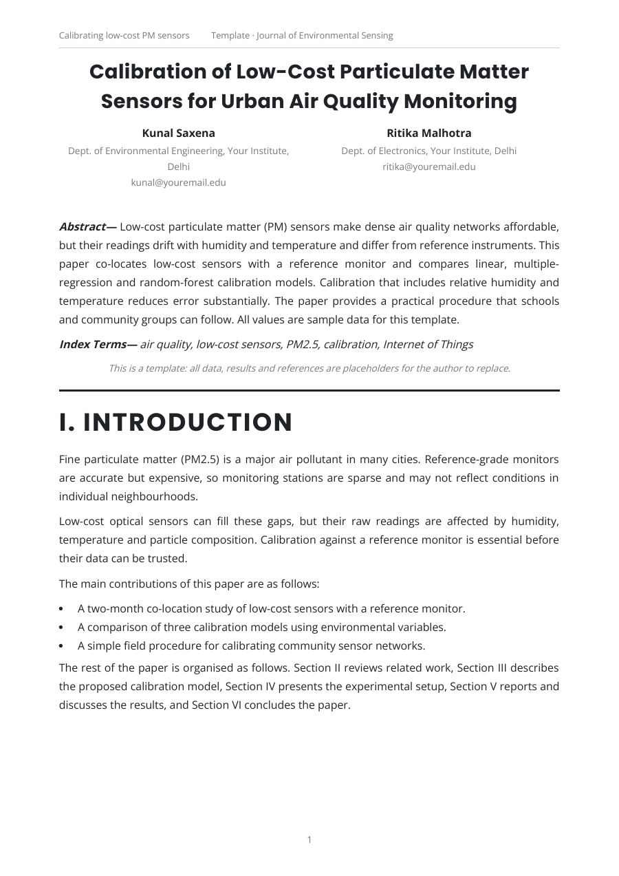 Calibrating low-cost pm sensors (Academic · Poppins) — page 1