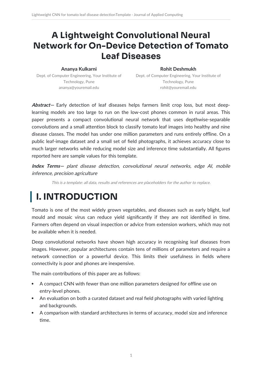 Lightweight cnn for tomato leaf disease detection (Sidebar · Sora) — page 1