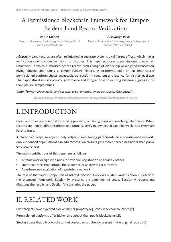 Blockchain framework for land records (Geometric · EB Garamond) — preview