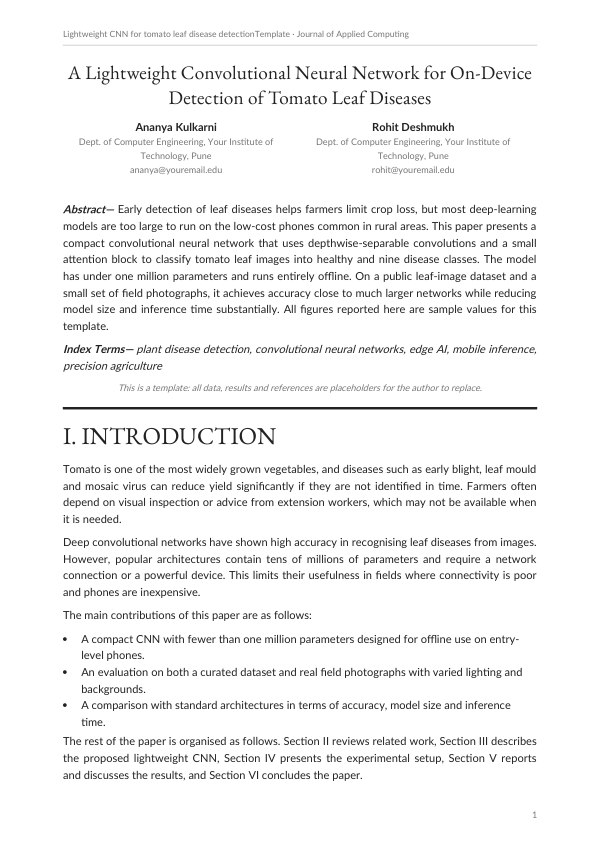 Lightweight cnn for tomato leaf disease detection (Academic · EB Garamond) — preview