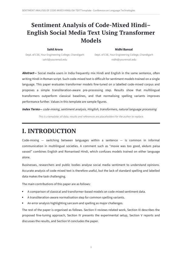 Sentiment analysis of code-mixed hinglish text (Band · PT Serif) — preview